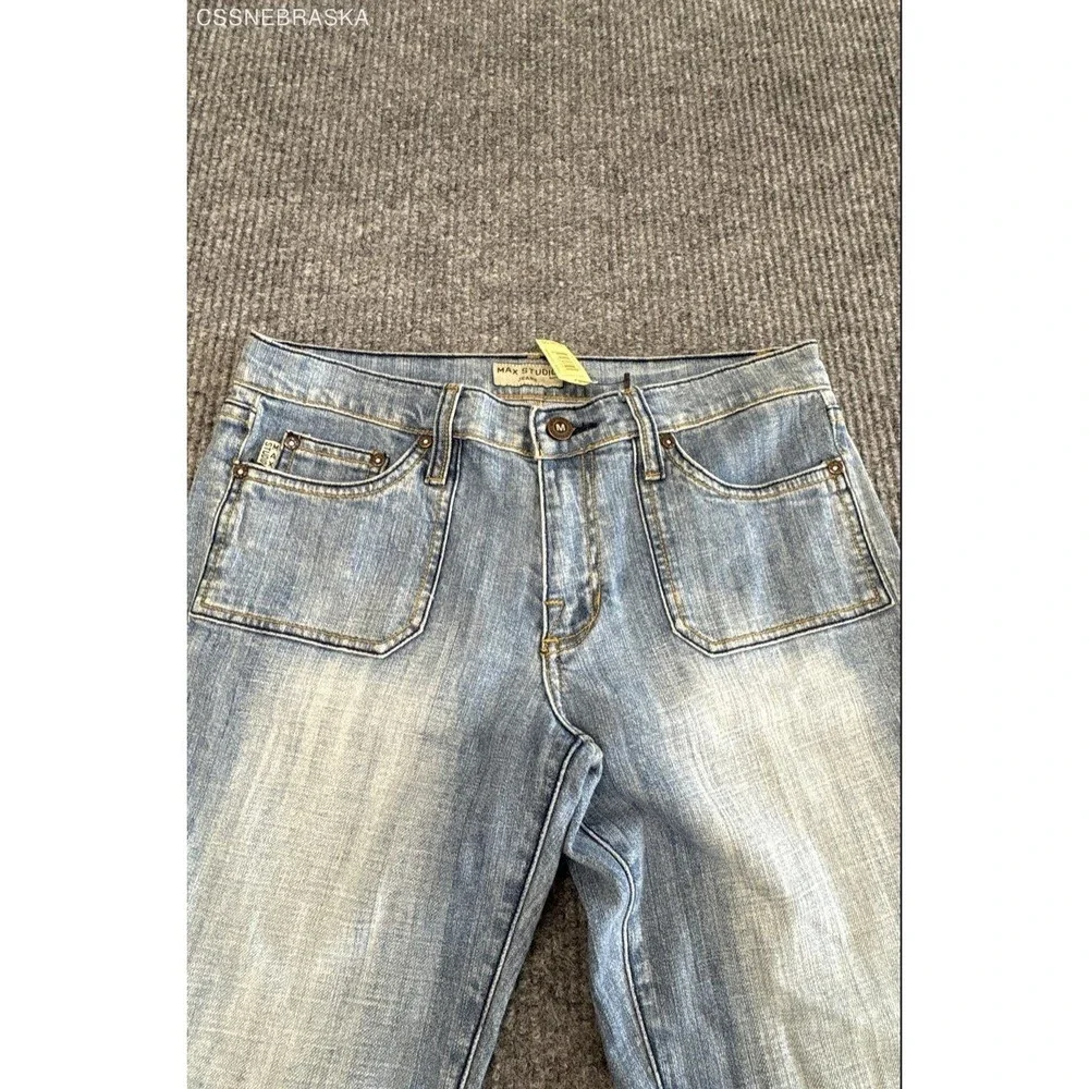 Max Studio Women's Light Wash Flare Jeans Vintage Y2K NWT Patch Pockets Sz 8
